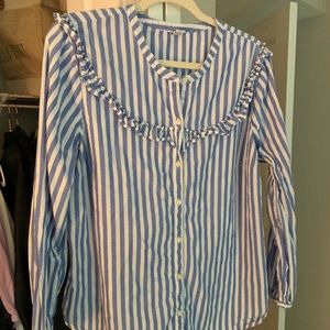Blue and white striped button down
